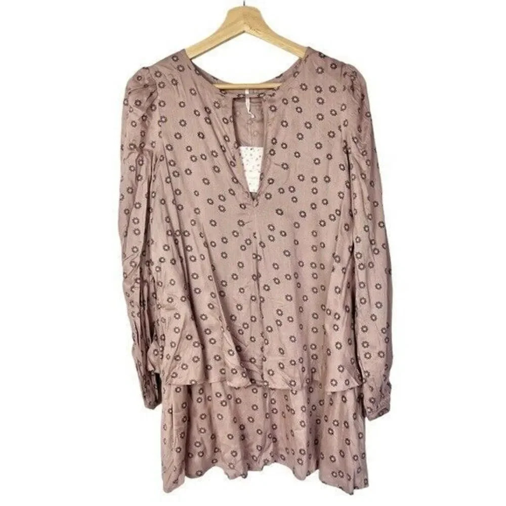 Free People Mauve Taupe Beck Long Sleeve Mini Tunic Dress Xs View 2
